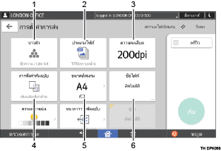 ภาพประกอบแสดงชื่อเรียกส่วนต่างๆ ของหน้าจอแผงการทำงานระบุตามหมายเลข