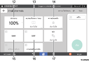 ภาพประกอบแสดงชื่อเรียกส่วนต่างๆ ของหน้าจอแผงการทำงานระบุตามหมายเลข