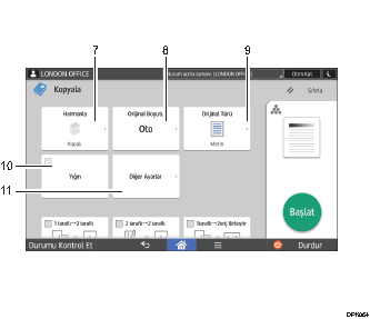 İşlem paneli ekran gösterimi numaralandırılmış balonlu resim