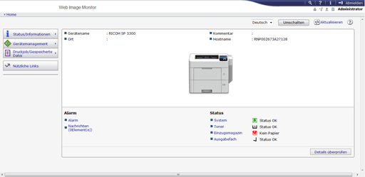 Webbrowser-Bildschirmdarstellung