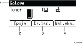 Ilustracja ekranu panela oznaczona numerowanymi odsyłaczami