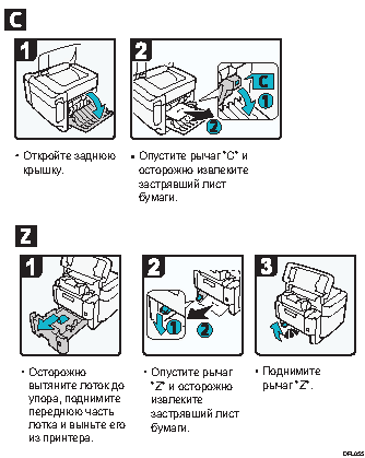 Иллюстрация об устранении замятия бумаги