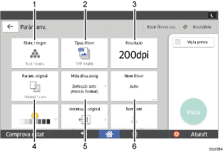 Il·lustració explicativa i numerada de la pantalla del panell d'operacions.
