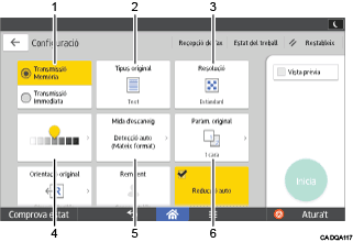Il·lustració explicativa i numerada de la pantalla del panell d'operacions.