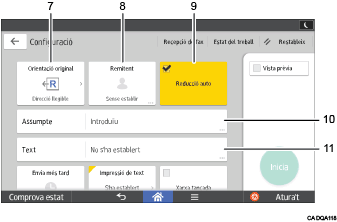 Il·lustració explicativa i numerada de la pantalla del panell d'operacions.