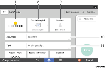Il·lustració explicativa i numerada de la pantalla del panell d'operacions.