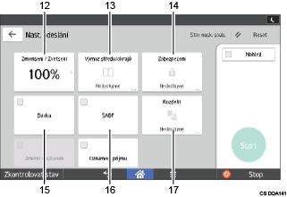 Číslovaná ilustrace ovládacího panelu zařízení