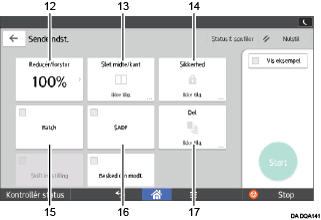 Nummereret illustration af skærmbilledet på betjeningspanelet