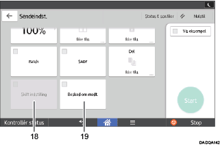 Nummereret illustration af skærmbilledet på betjeningspanelet