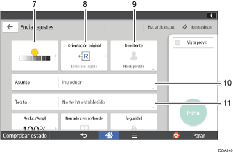 Ilustración con llamadas numeradas de la pantalla del panel de mandos
