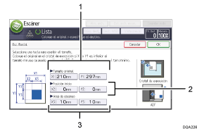 Ilustración con llamadas numeradas de la pantalla del panel de operaciones