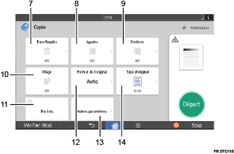 Illustration numérotée du panneau de commande