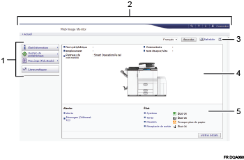 Illustration de l'écran du navigateur Web avec légende numérotée