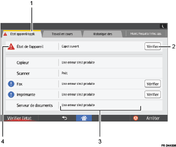 Illustration avec légende numérotée du panneau de commande