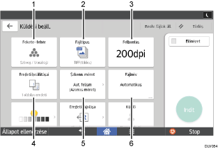 Kezelőpanel képernyőjének számozott jelölésű illusztrálása