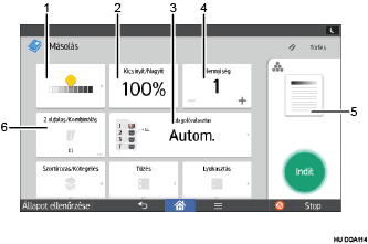 Kezelőpanel képernyőjének számozott jelölésű illusztrálása