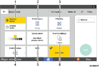 Kezelőpanel képernyőjének számozott jelölésű illusztrálása