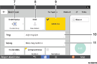 Kezelőpanel képernyőjének számozott jelölésű illusztrálása