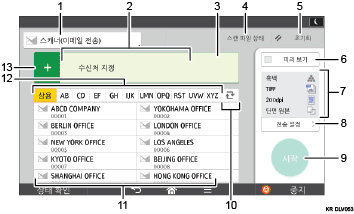 조작 패널 화면 그림(번호로 각 부분 표시)