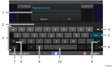 Genummerde afbeelding van het scherm van het bedieningspaneel
