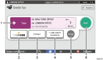 Genummerde afbeelding van het scherm van het bedieningspaneel