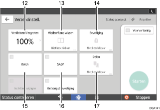 Genummerde afbeelding van het scherm van het bedieningspaneel