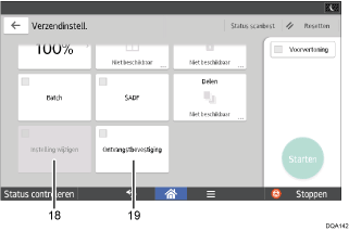 Genummerde afbeelding van het scherm van het bedieningspaneel