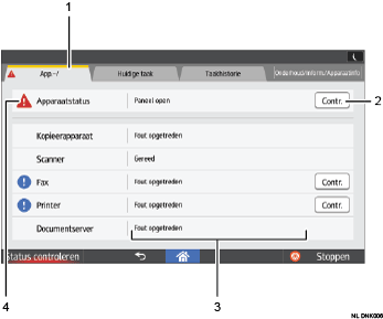 Genummerde afbeelding van bedieningspaneel