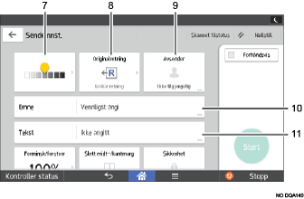 Illustrasjon av betjeningspanelet med nummererte bildetekster