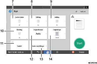 Illustrasjon av betjeningspanelet med nummererte bildetekster