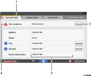 Ilustracja ekranu panela operacyjnego - wywołane funkcje z numeracją