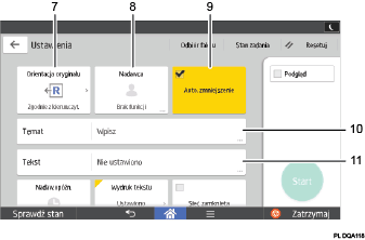 Ilustracja ekranu panela oznaczona numerowanymi odsyłaczami