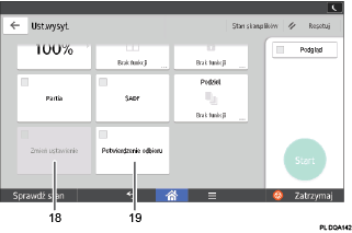 Ilustracja ekranu panela oznaczona numerowanymi odsyłaczami