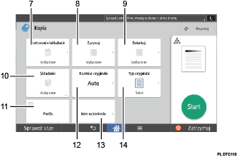 Ilustracja ekranu panela oznaczona numerowanymi odsyłaczami