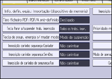 Ilustração do ecrã do painel de operação