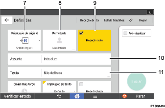 Ilustração com numeração do ecrã do painel de operação
