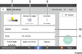 Ilustração com numeração do ecrã do painel de operação