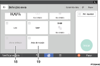 Ilustração com numeração do ecrã do painel de operação