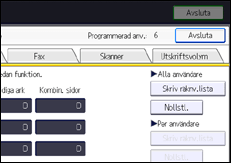 Bild av användarpanelens skärm