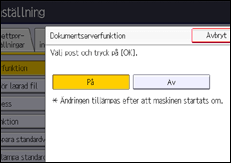 Bild av användarpanelens skärm