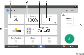 ภาพประกอบแสดงชื่อเรียกส่วนต่างๆ ของหน้าจอแผงการทำงานระบุตามหมายเลข