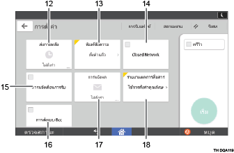 ภาพประกอบแสดงชื่อเรียกส่วนต่างๆ ของหน้าจอแผงการทำงานระบุตามหมายเลข