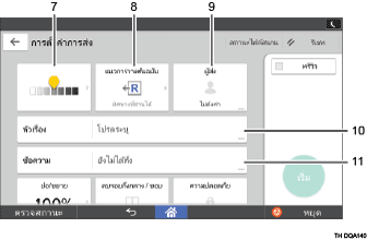 ภาพประกอบแสดงชื่อเรียกส่วนต่างๆ ของหน้าจอแผงการทำงานระบุตามหมายเลข