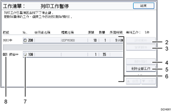 操作面板畫面說明圖編號標註說明圖