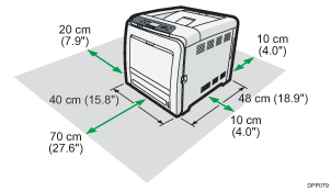 Illustration du dégagement recommandé pour l'installation