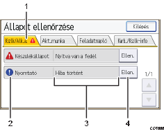 Kezelőpanel képernyőjének számozott jelölésű illusztrálása
