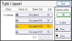 Illustrazione della schermata sul pannello di controllo