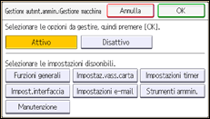 Illustrazione della schermata sul pannello di controllo