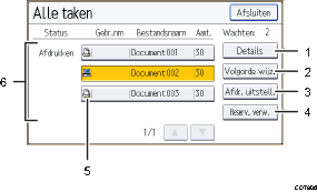 Genummerde afbeelding van het scherm van het bedieningspaneel