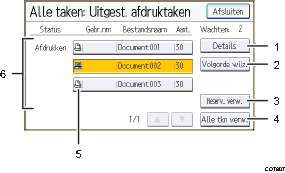 Genummerde afbeelding van het scherm van het bedieningspaneel